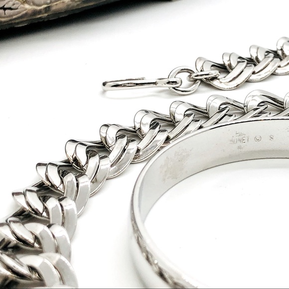 Vintage Signed Monet Silver Necklace & Bangle - Picture 13 of 16